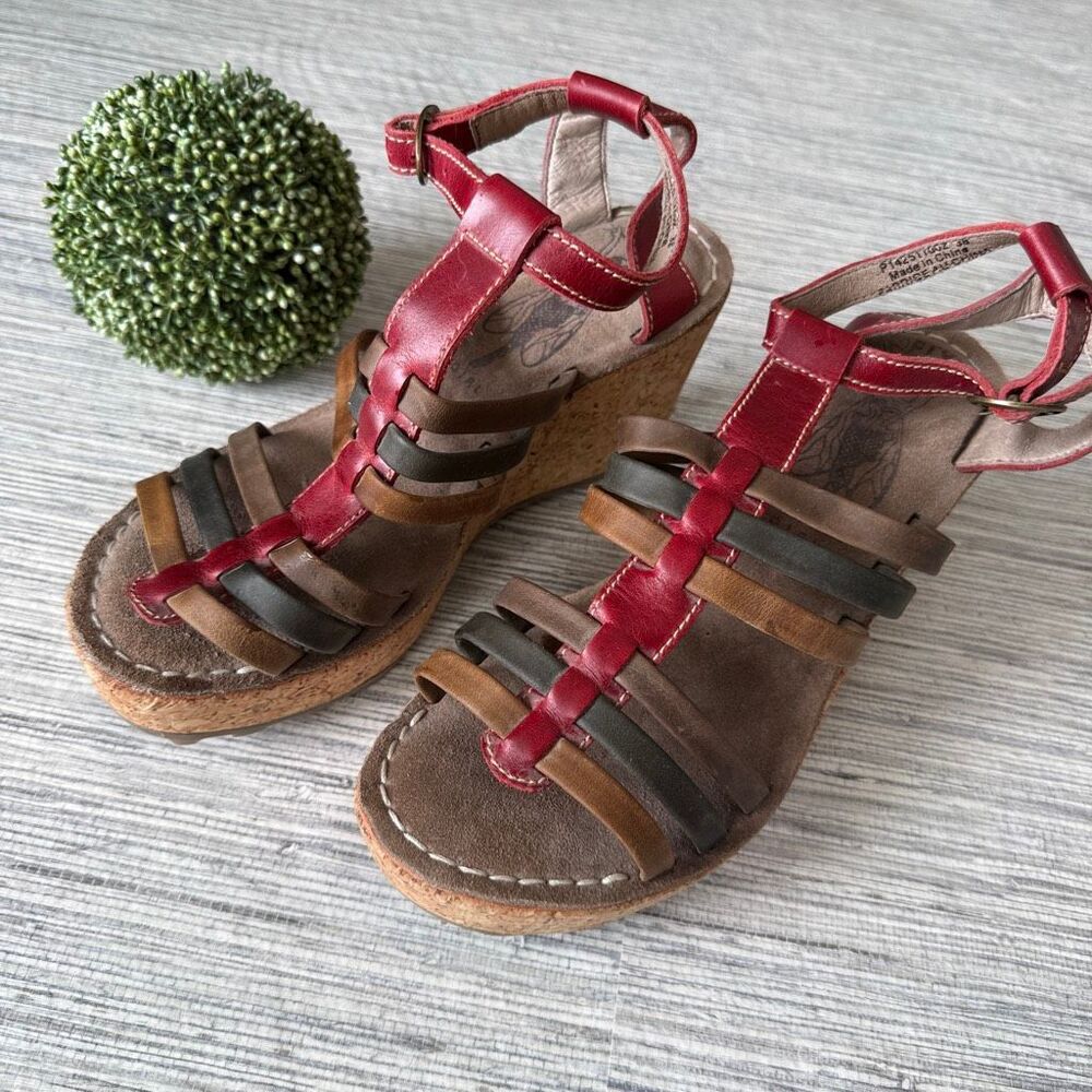 Fly London Ygor Rug Multi-Color Leather Wedge Sandals Size 8